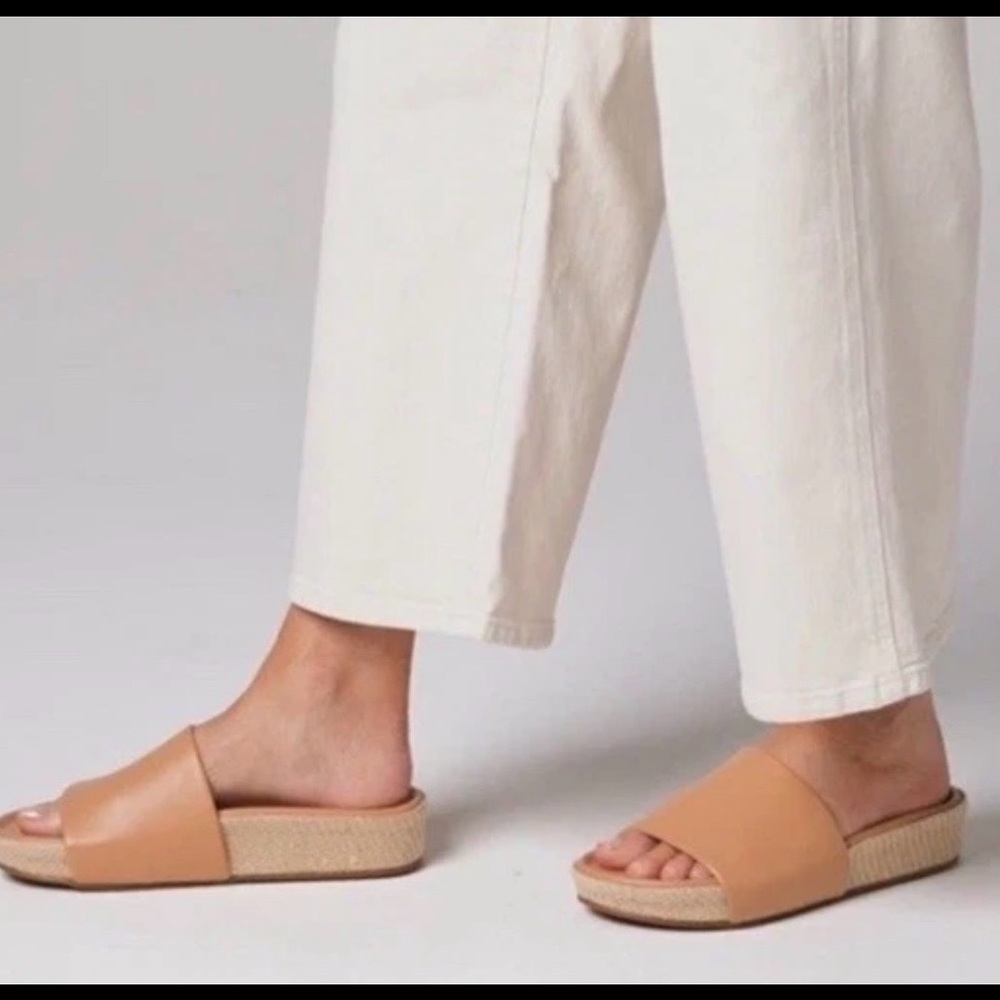 beek Leather-Look Slide Sandals in Tan